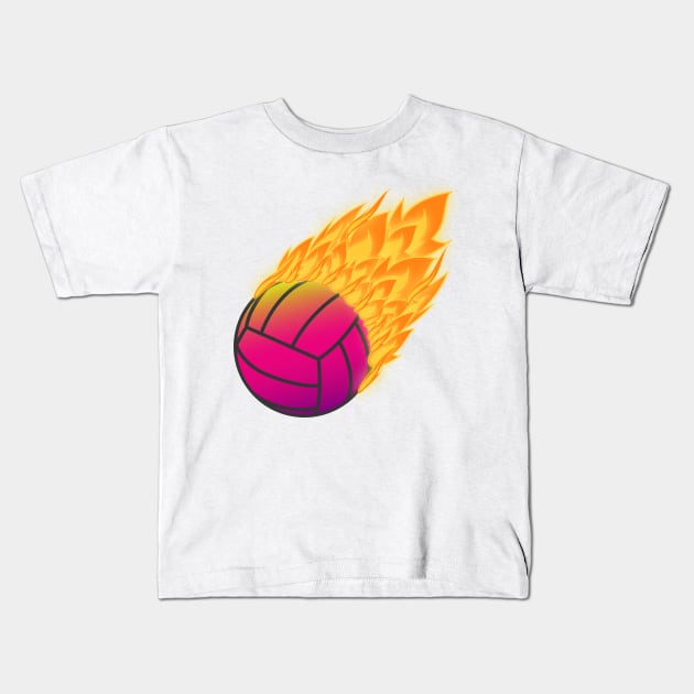 Volleyball On Fire Kids T-Shirt by Designoholic